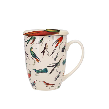 Mug Tisanière Arrondi 380mL Encyclopedie Oiseaux Vert