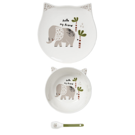 Service Enfant 3 Pièces Porcelaine Elephant