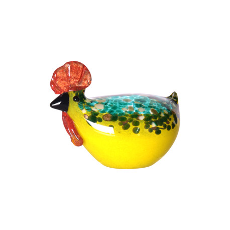 Poule en Verre Jaune Pluma 17x12x15cm