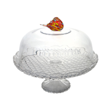 Cloche sur Pied Oiseau en verre 30cm