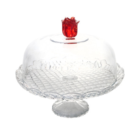 Cloche sur Pied Rose en verre 30cm