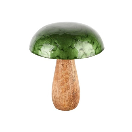 Champignon "Blurry Green" Bois/émaille 12x12x14cm