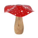 Champignon Rouge et Blanc Bois/métal 17x17x16cm
