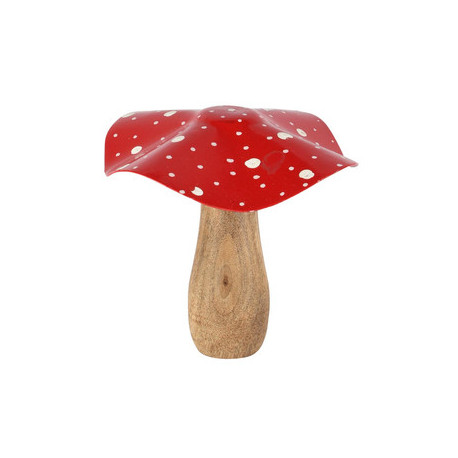 Champignon Rouge et Blanc Bois/métal 17x17x16cm