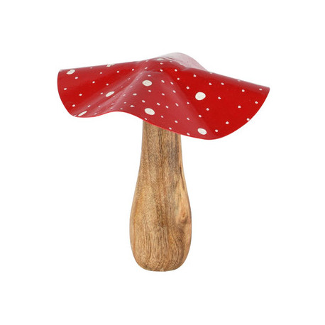 Champignon Rouge et Blanc Bois/métal 20x20x21cm