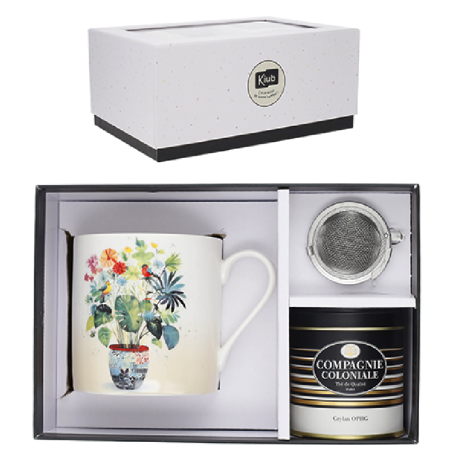Coffret Mug XL 425mL + Boule + Boite thé vrac 30g Portfolio Oiseaux Plante