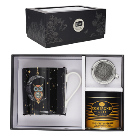 Coffret Mug XL 425mL + Boule + Boite thé vrac 30g Jewels Chouette