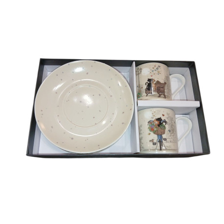 Coffret Duo Tasses Café et Soucoupes Bug Art Couple de Chats