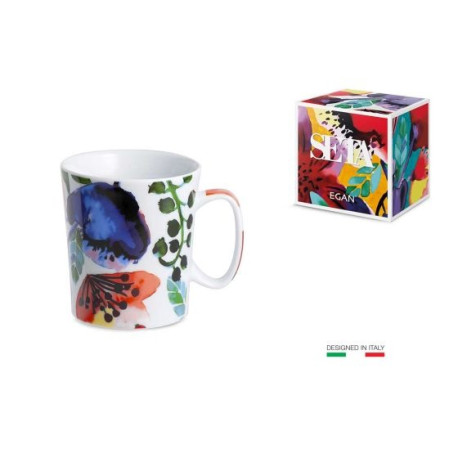 TASSE FLEURIE COLORÉE BLANC 430ML