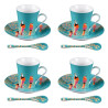 Coffret de 4 tasses Paraiso 16 cl, sous tasses et cuillères