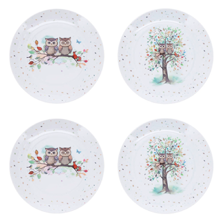 Coffret 4 assiettes dessert chouettes