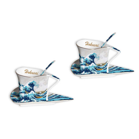 Coffret 2 Tasses 180mL + soucoupes "La Vague" d'Hokusaï