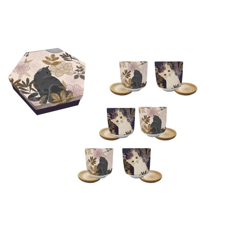 Coffret 6 Tasses 120mL + soucoupes Chat Florabelle