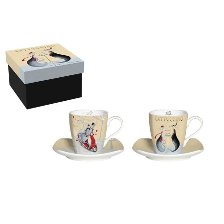 Coffret 2 Tasses expresso + soucoupes Cattuccino Catitudes de M. Robertson