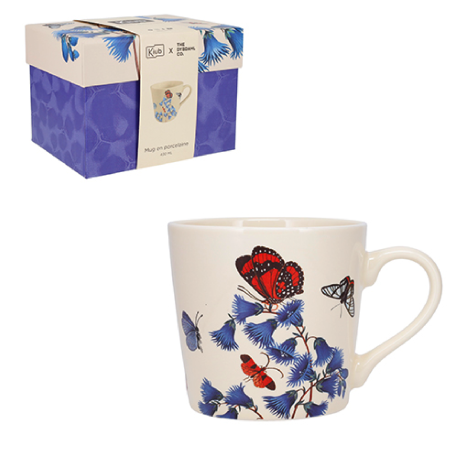 Mug XL Conique 430mL Encyclopedia Fleurs Papillons Bleu