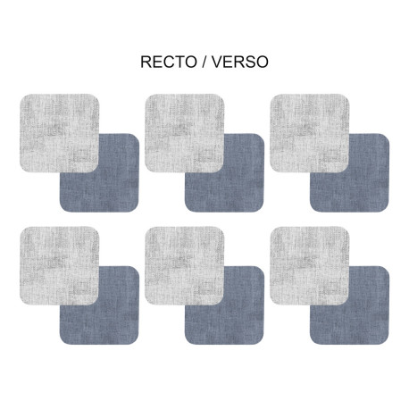 Set de 6 dessous de verre carré gris bleu