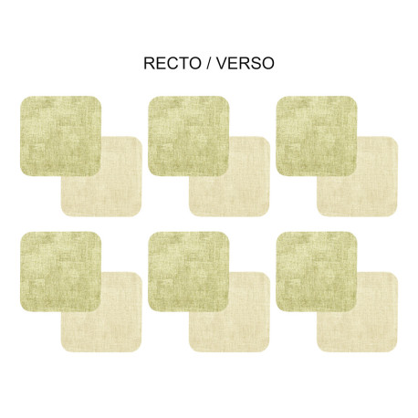 Set de 6 dessous de verre carré vert beige
