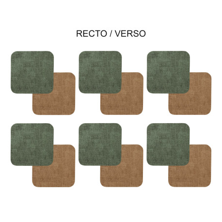 Set de 6 dessous de verre carré vert marron
